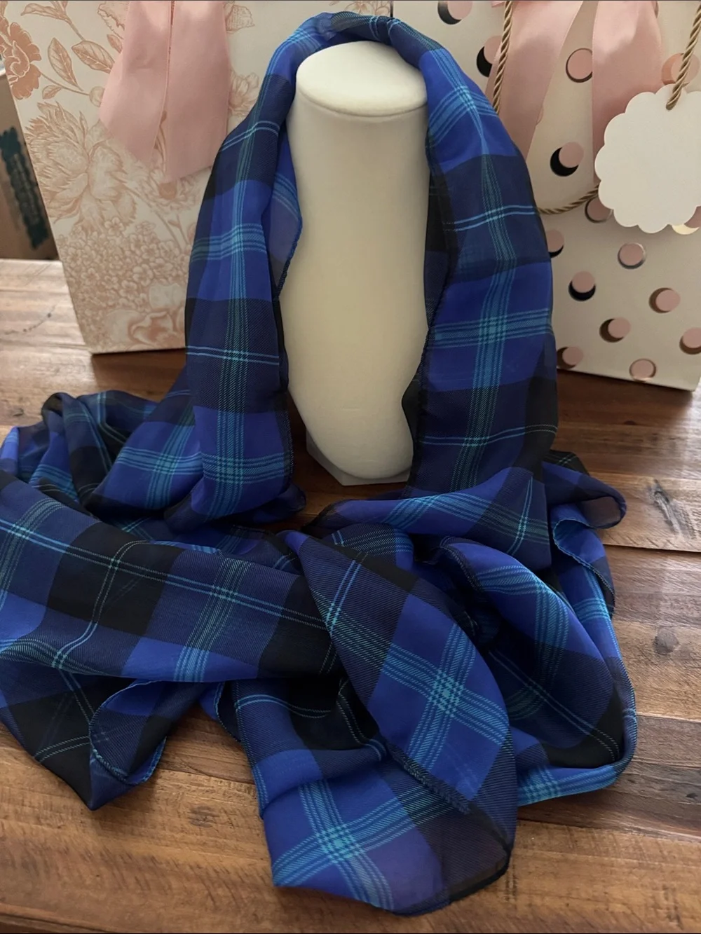 Blue Plaid Lightweight Infinity Scarf